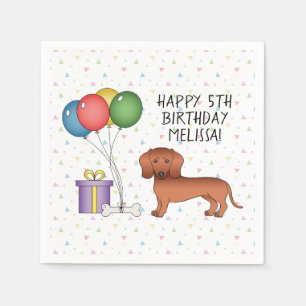 Red Smooth Coat Dachshund Dog Happy Birthday Napkin