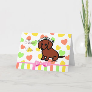 Red Smooth Dachshund and Flowers Thank You Card