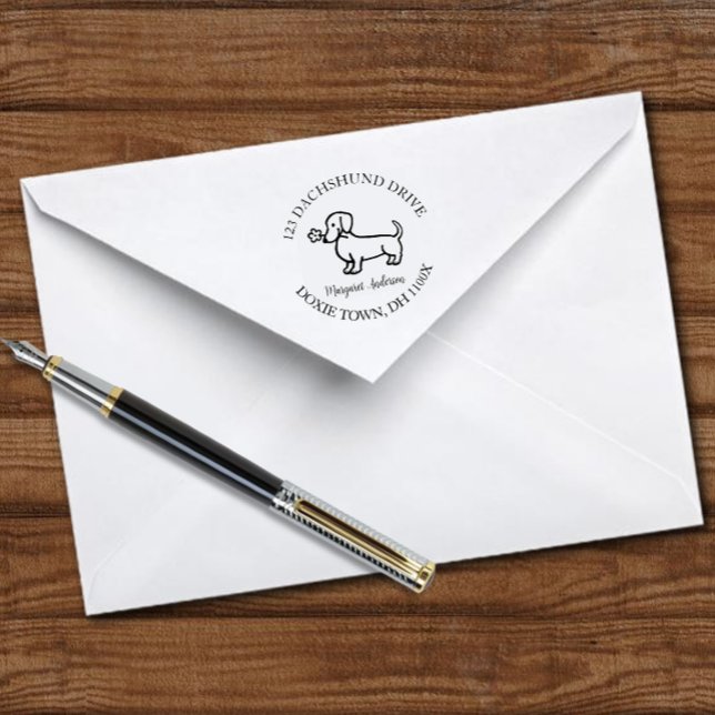 Red Smooth Dachshund Cartoon Return Address  Self-inking Stamp (Red Smooth Dachshund Cartoon Return Address Self-inking Stamp for Doxie Owners.  Cute Cartoon.)