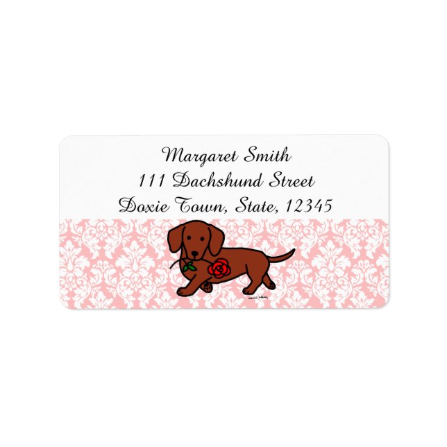 Red Smooth Dachshund et Étiquettes de adresse Rose (Devant)