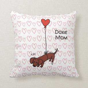 Red Smooth Dachshund Heart Balloon Throw Pillow