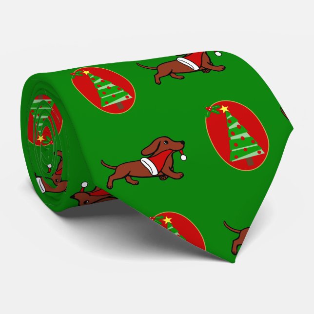 Red Smooth Dachshund Holiday Tie (Rolled)