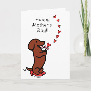 Red Smooth Dachshund Mother's Day Hearts Card