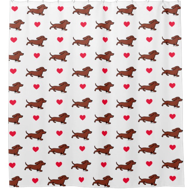 Red Smooth Dachshund Running Shower Curtain (Front)