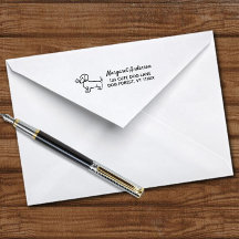 Red Smooth Dachshund Tiny flower Return Address