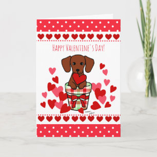 Red Smooth Dachshund Valentine's Day Card