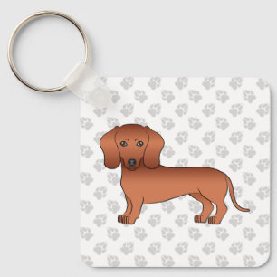 Red Smooth Hair Dachshund Cute Cartoon Dog & Paws Keychain