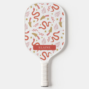 Red Snake & Mushroom Pattern White Pickleball Paddle