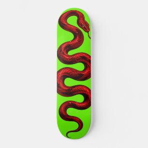 Red Snake Neon Green Skateboard — Bold Colourful