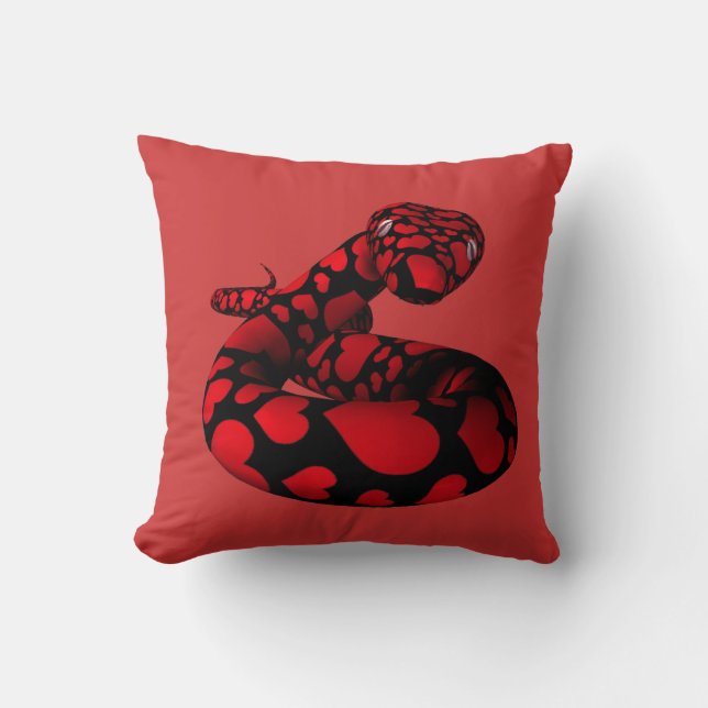 Red Snake With Hearts Throw Pillow (Front)