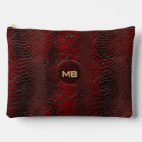 Red Snakeskin Leather Print Embossed Monogram