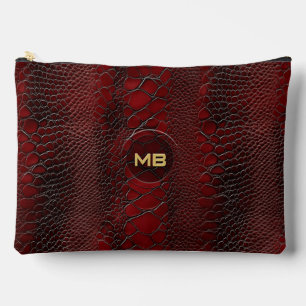 Red Snakeskin Leather Print Embossed Monogram Accessory Pouch