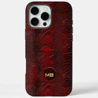Red Snakeskin Leather Print Embossed Monogram