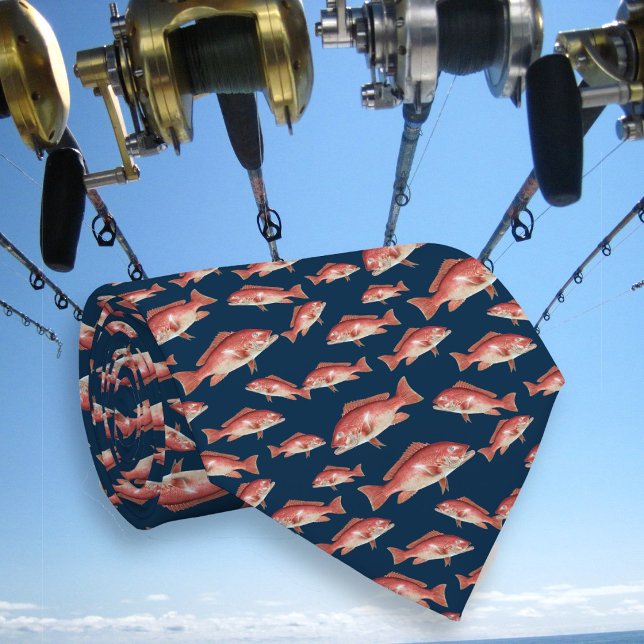 Red Snapper Pattern Saltwater Fisherman Navy Blue Tie (Creator Uploaded)