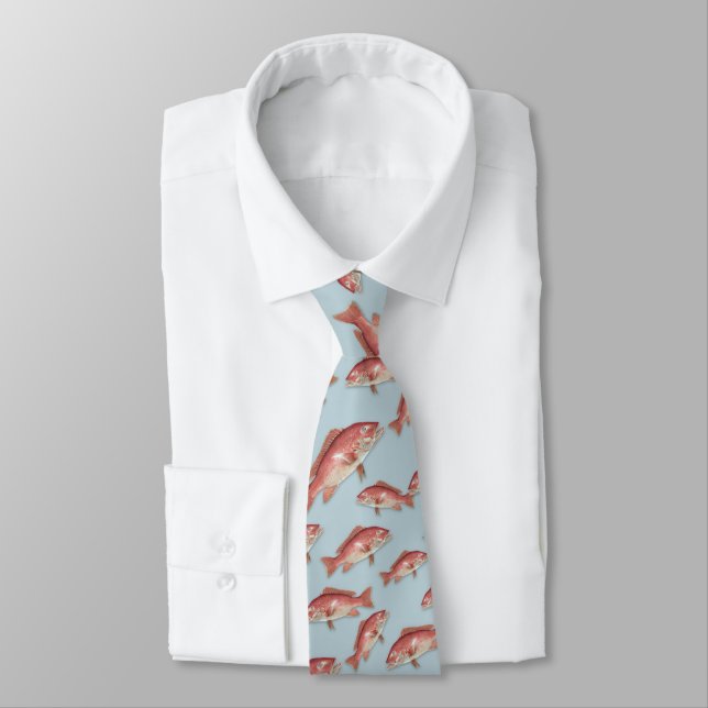 Red Snapper Saltwater Fish Pattern Tie (Tied)