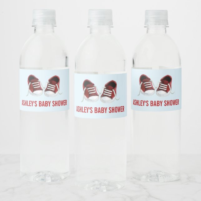 Red Sneakers Baby Shower Water Bottle Labels (Bottles)
