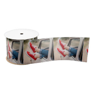 Red Sneakers Hanging Out Retro Truck Window Satin Ribbon