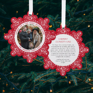 Red Snow Blizzard Dots Snowy Photo Holiday Ornament Card