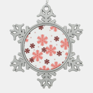 Red snow flakes Christmas pattern snow pattern des Snowflake Pewter Christmas Ornament