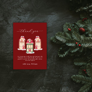 Red Snow Gingerbread Village Baby Shower  Thank You Card