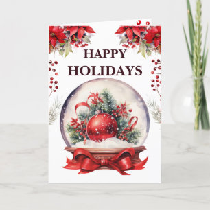 Red Snow Globe Happy Holidays Christmas Greeting Thank You Card