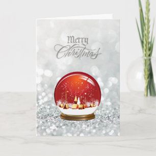 Red Snow Globe Village Merry Christmas Holiday Card