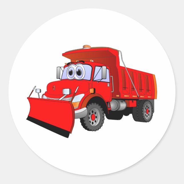 Red Snow Plow Cartoon Classic Round Sticker (Front)