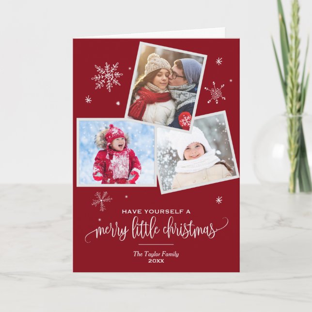 Red Snowflake | 3 Photo Christmas Photo Holiday Card (Front)