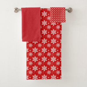 Red Snowflake Bath Towel Set