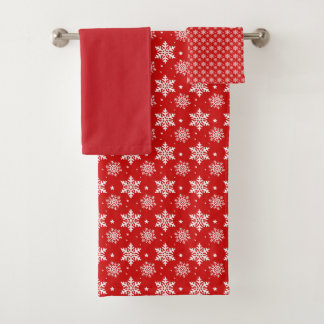 Red Snowflake Bath Towel Set