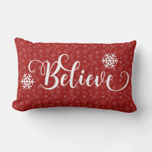 Red Snowflake Believe Pillow