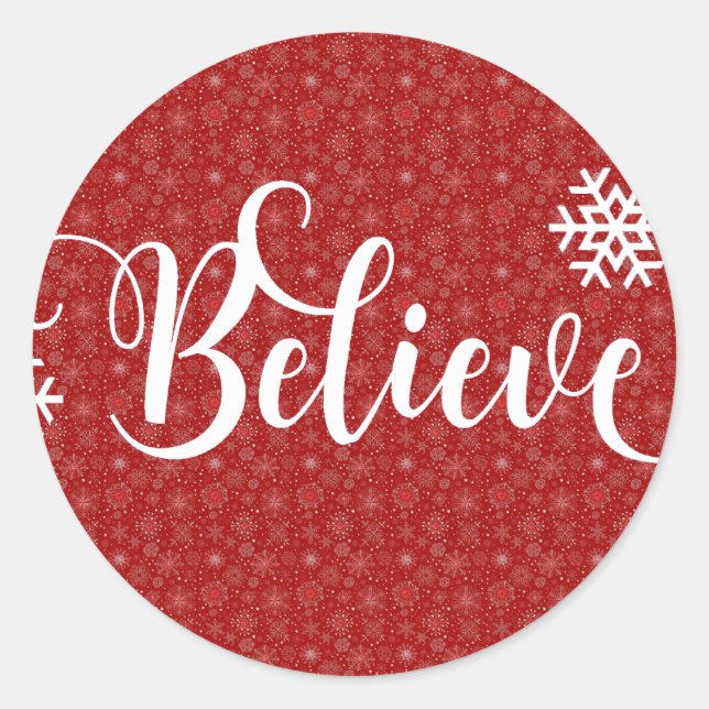 Red Snowflake Believe Sticker (Front)