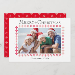 Red Snowflake Border Christmas Photo Holiday Card