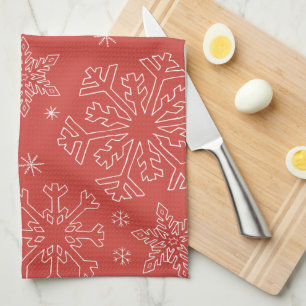 Red Snowflake Christmas BG Snowflake Boarder Throw Kitchen Towel