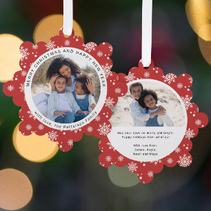 Red Snowflake Christmas Family Photo Keepsake Ornament Card