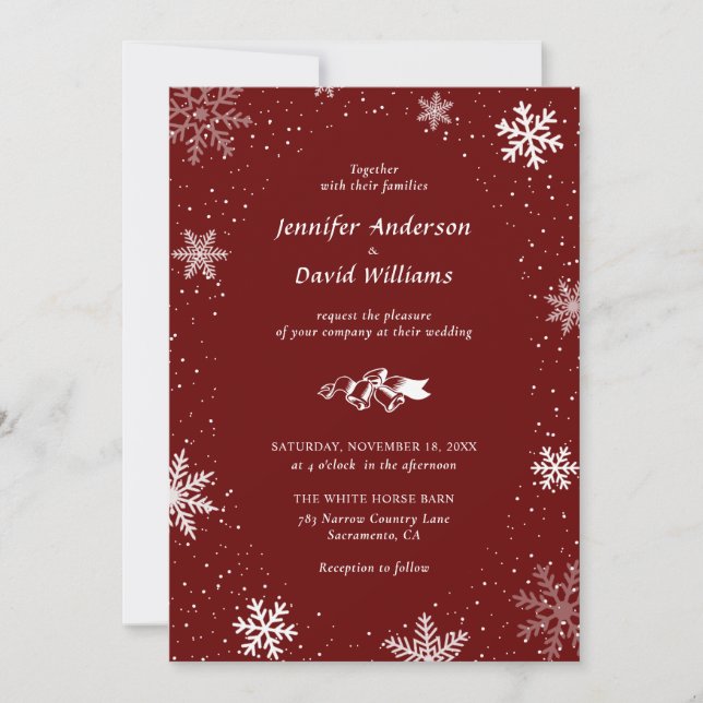 Red Snowflake Christmas Winter Wedding Invitations (Front)