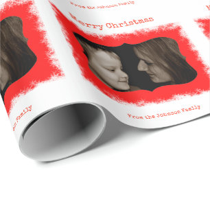 Red Snowflake Family Photo Personalized Gift Wrap