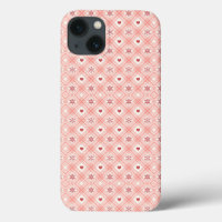 Red Snowflake Heart In Pink Retro Seamless Pattern