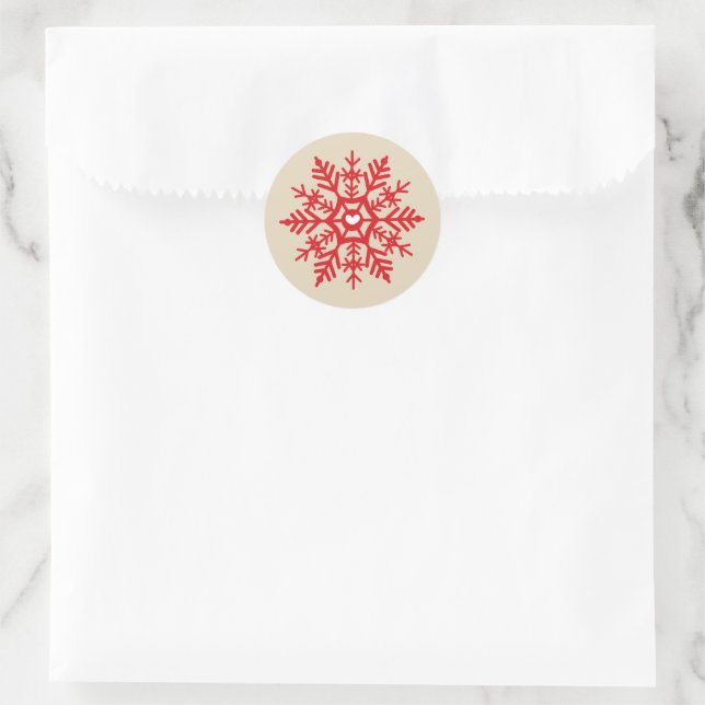 Red Snowflake Heart Scandinavian Christmas Design Classic Round Sticker (Bag)