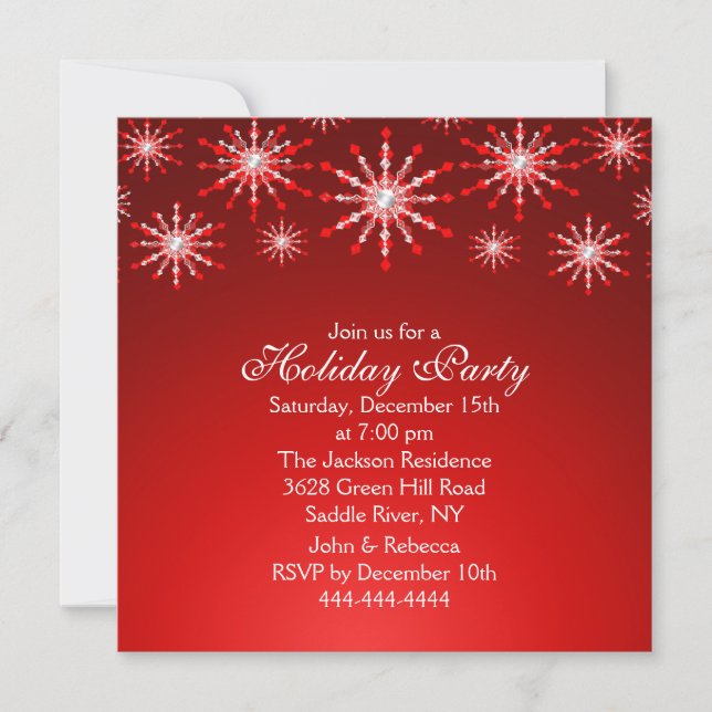 Red Snowflake Holiday Party Invitation (Front)