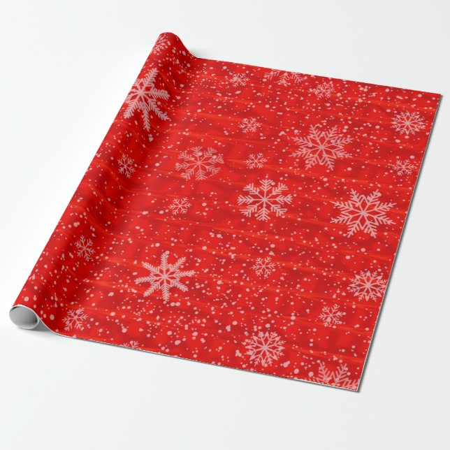 Red Snowflake Holiday Wrapping Paper (Unrolled)