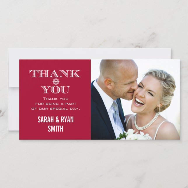 Red Snowflake Mariage Photo Merci Cartes (Devant)