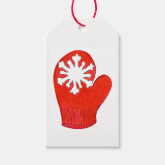 Red Snowflake Mittens Gift Tags