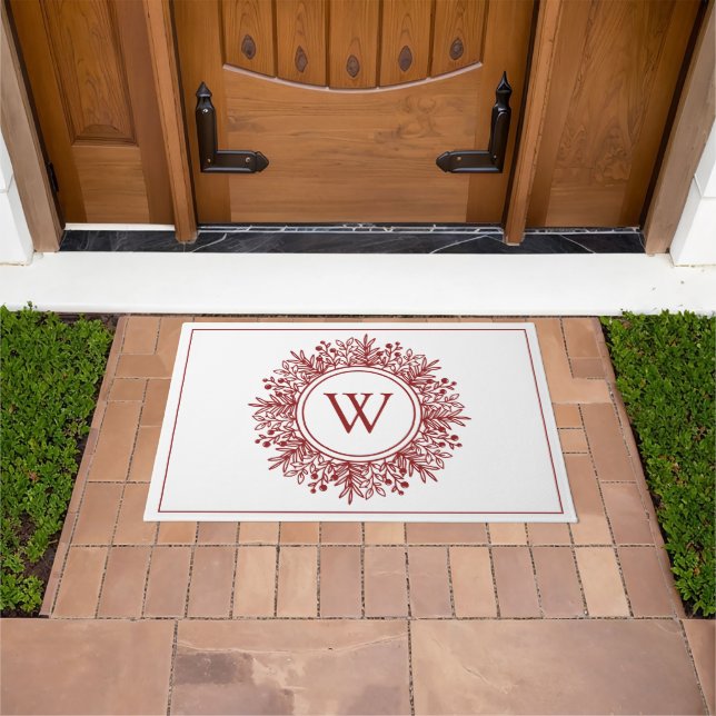 Red Snowflake Monogram Doormat (Outdoor)