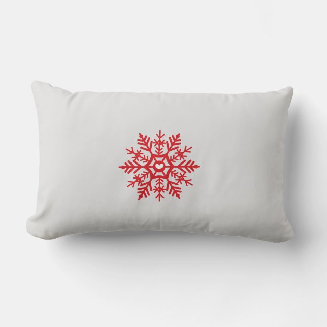 Red Snowflake Motif Winter Pattern Lumbar Pillow (Front)