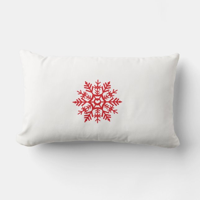 Red Snowflake Motif Winter Pattern Lumbar Pillow (Front)