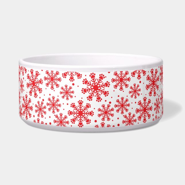 Red Snowflake on white with paw print pattern (Front)