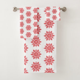 Red Snowflake Pattern Bath Towel Set