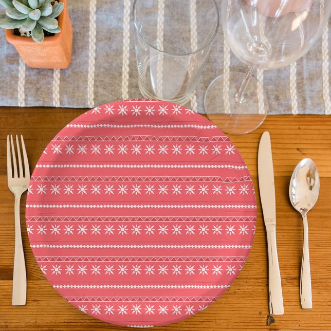 Red Snowflake Pattern Paper Plate (Creator Uploaded)