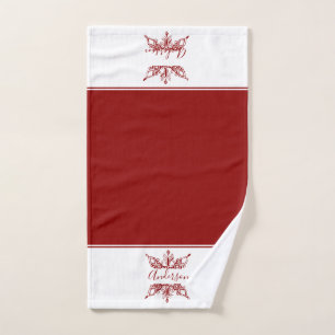 Red snowflake personalized bath towel set
